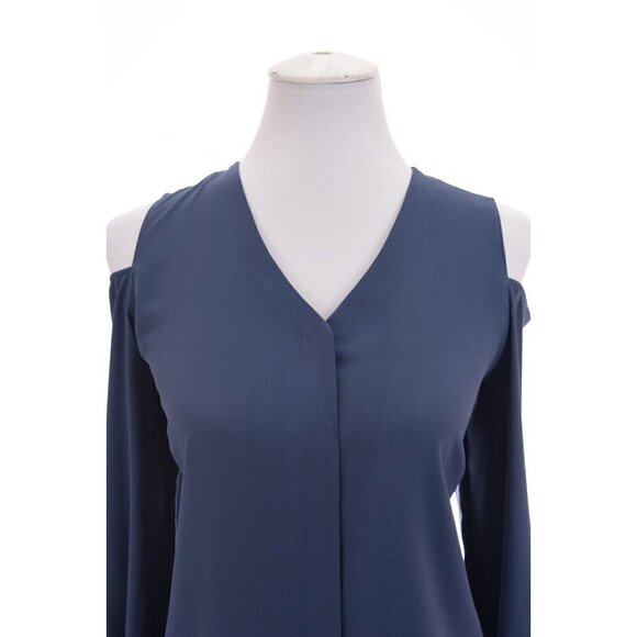 Chico’s 0 Sz S Chiffon Cold Shoulder Button Down Shirt Tunic Blouse Blue Women 4 - Picture 5 of 11